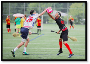 Men playing quidditch