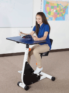 Student using pedal desk