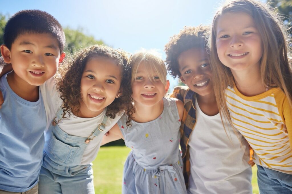 A group of students smiling together