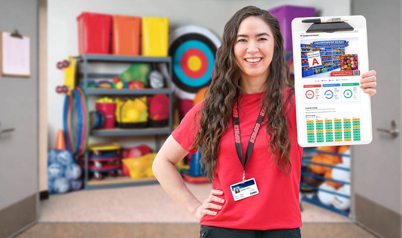 How to Justify Your PE Equipment Budget to Your Administrator 1 PE Teacher holding clipboard with equipment inventory list.